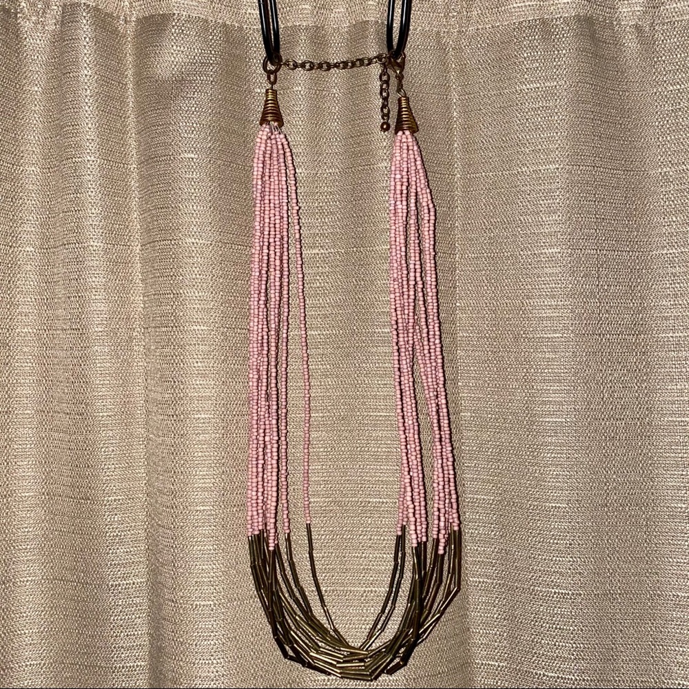 Pink and gold beaded statement necklace